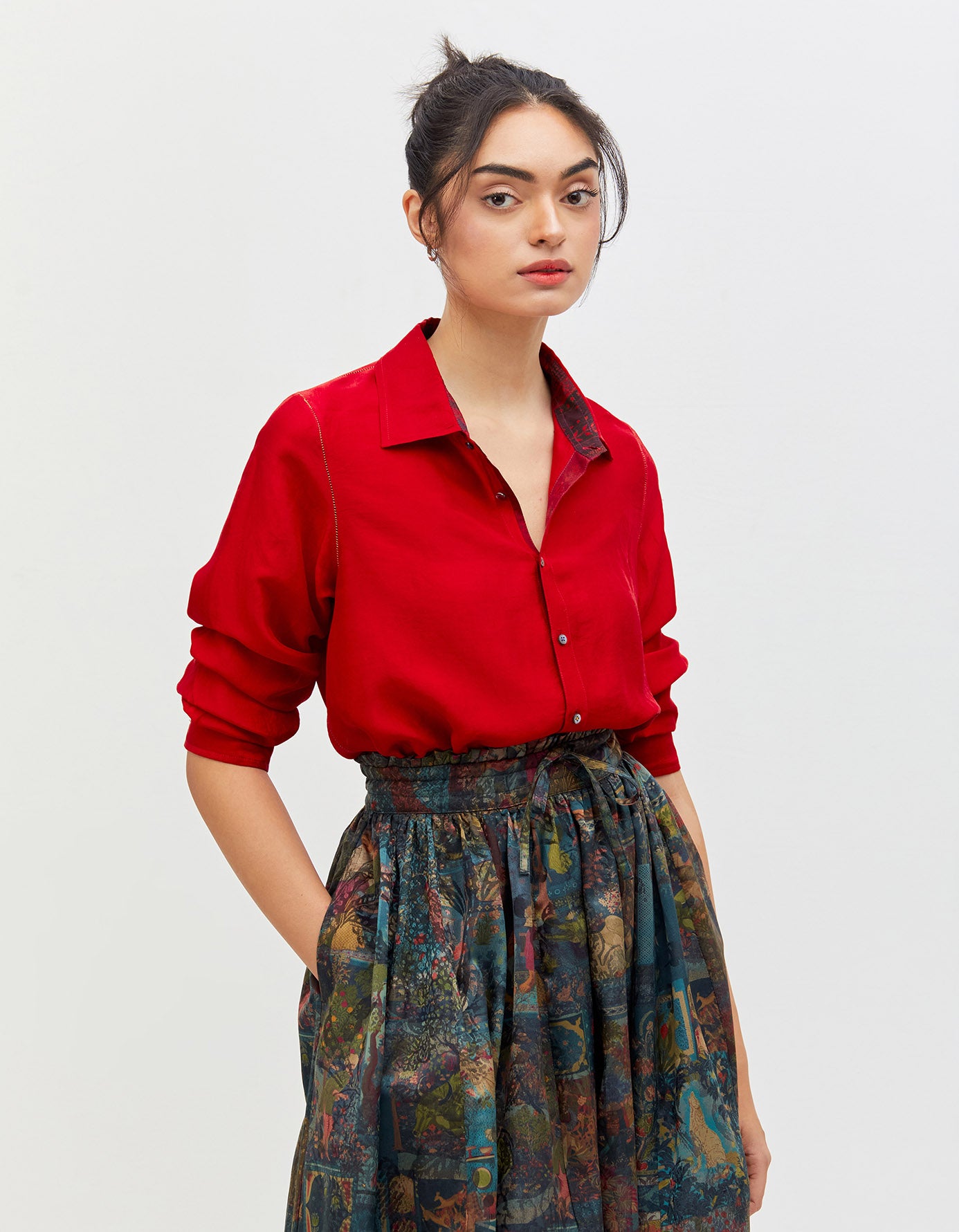 Oversized Shirt Crimson Bloom Silk