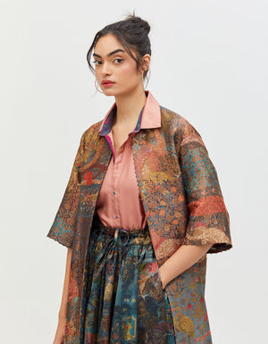 Sherlock Coat Teal Silk Brocade