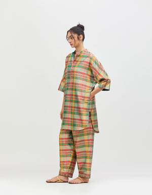 Noor Kurta Tropical Stripes Silk Dupion Check