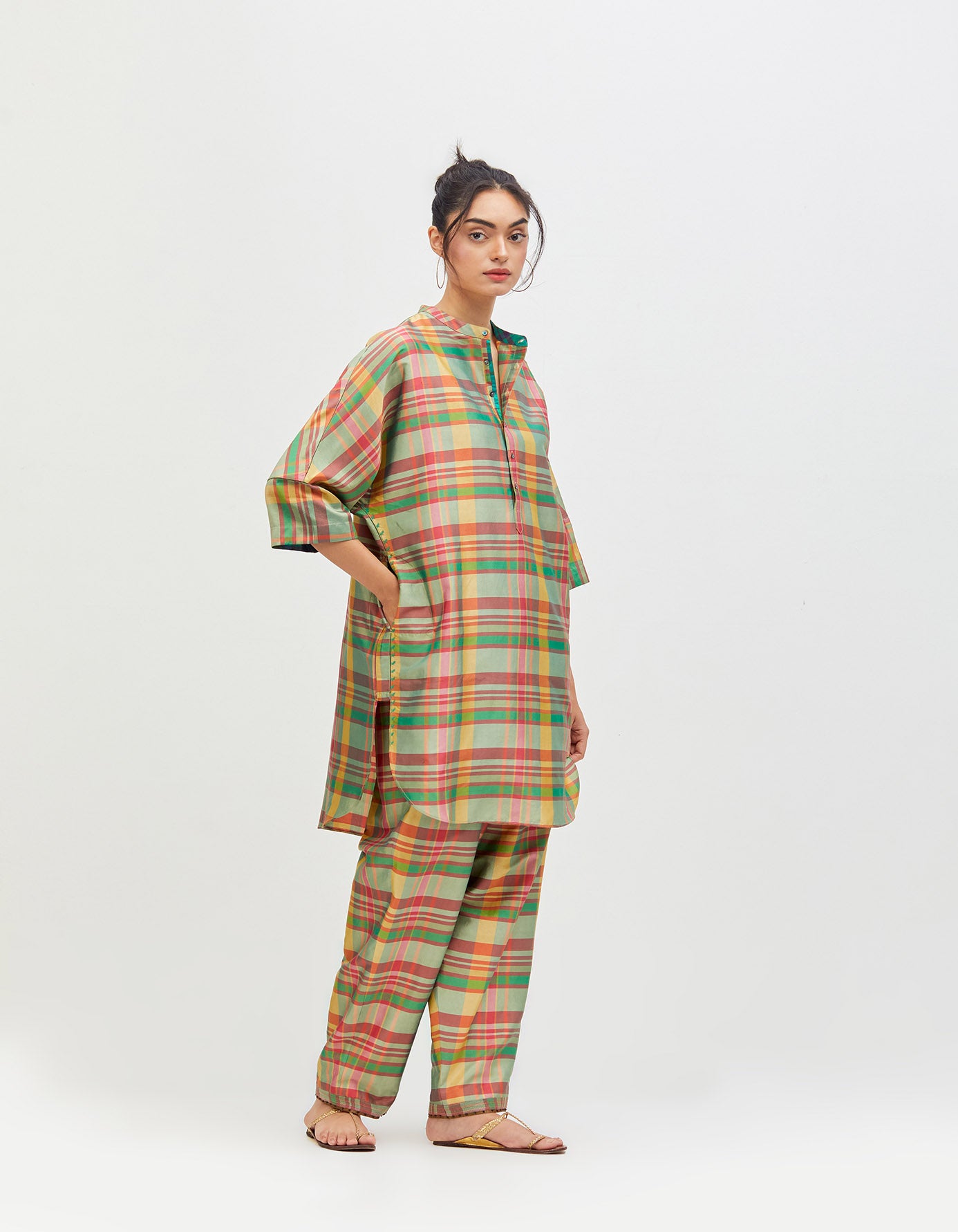 Noor Kurta Tropical Stripes Silk Dupion Check