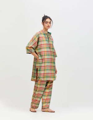 Noor Kurta Tropical Stripes Silk Dupion Check