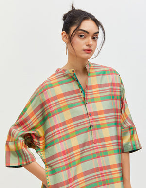 Noor Kurta Tropical Stripes Silk Dupion Check