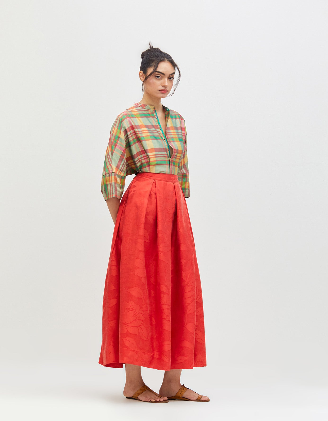 Audry Skirt Crimson Bloom Silk Damask