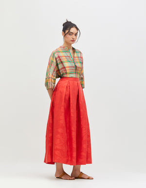 Audry Skirt Crimson Bloom Silk Damask