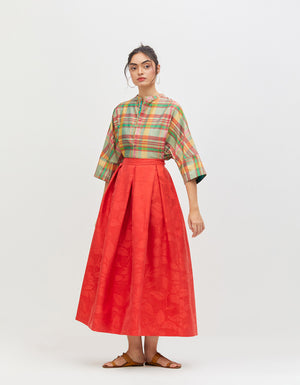 Audry Skirt Crimson Bloom Silk Damask