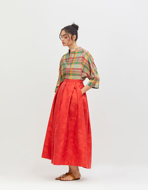 Audry Skirt Crimson Bloom Silk Damask