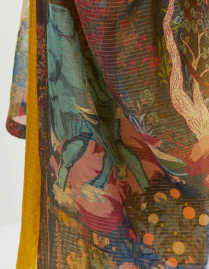 Panchatantra Dupatta Teal Chanderi Silk