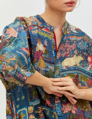 Panchatantra Firoza Kurta Teal Silk Check