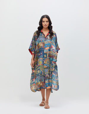 Panchatantra Haseena Dress Teal Silk Check