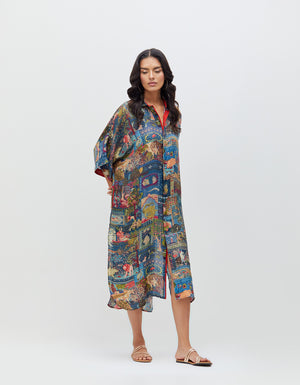 Panchatantra Haseena Dress Teal Silk Check