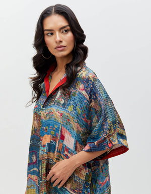 Panchatantra Haseena Dress Teal Silk Check