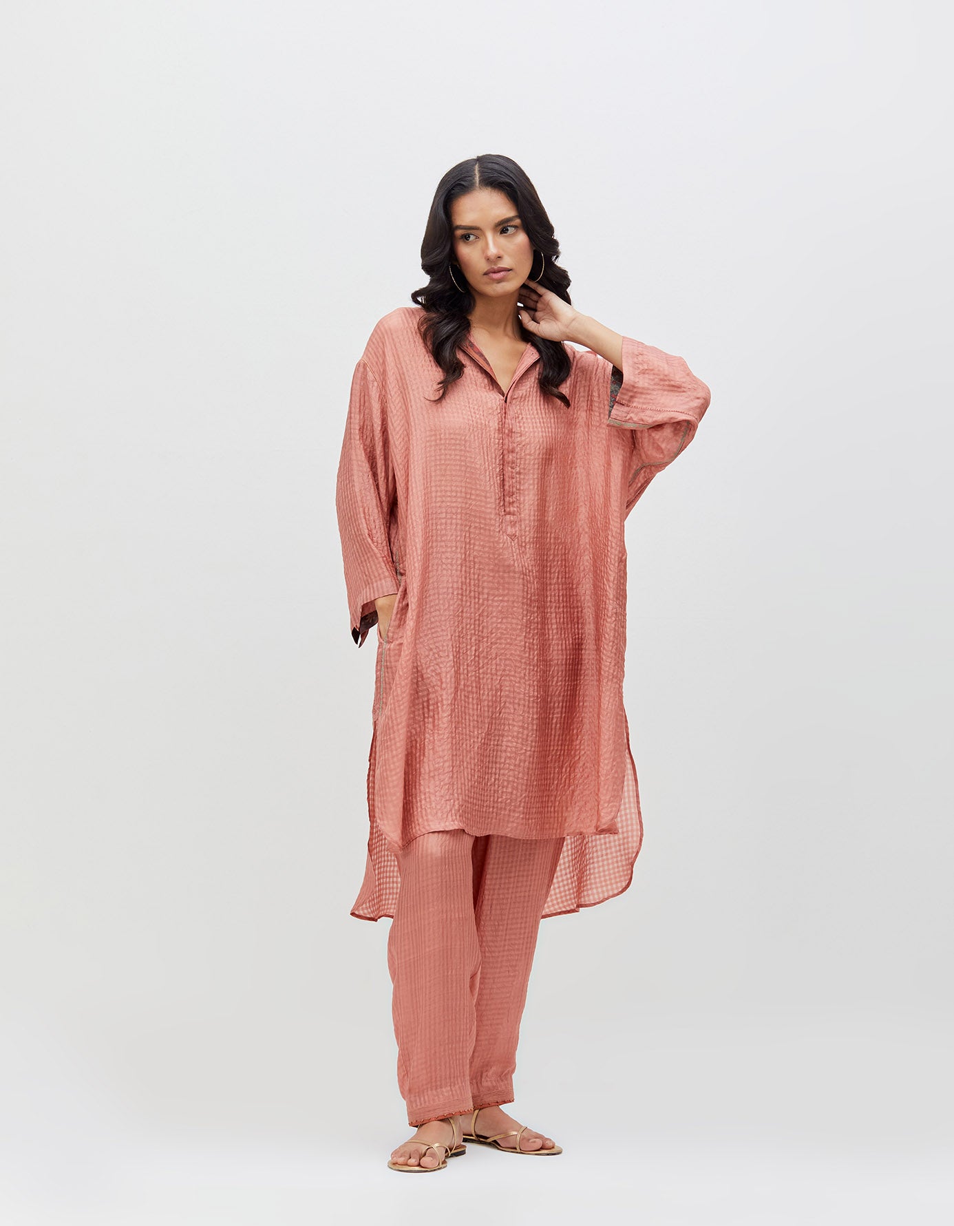 Aisha Salwar Blush Silk Check