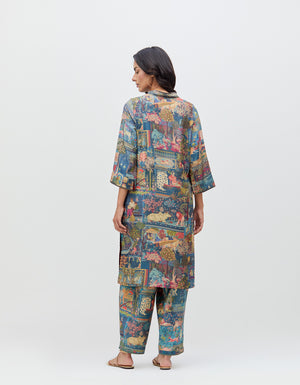 Panchatantra Damini Kurta Teal Muga Satin Silk