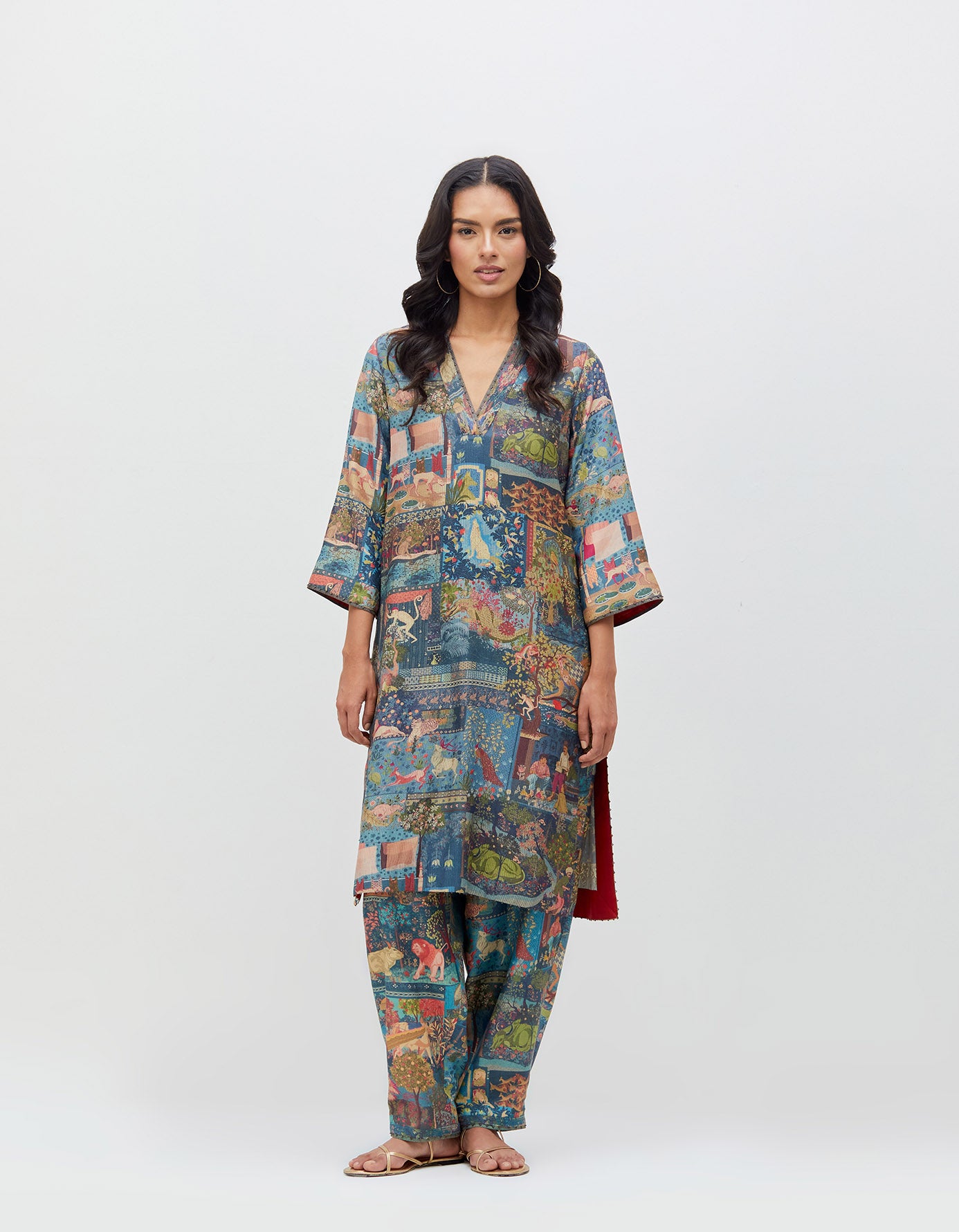 Panchatantra Damini Kurta Teal Muga Satin Silk