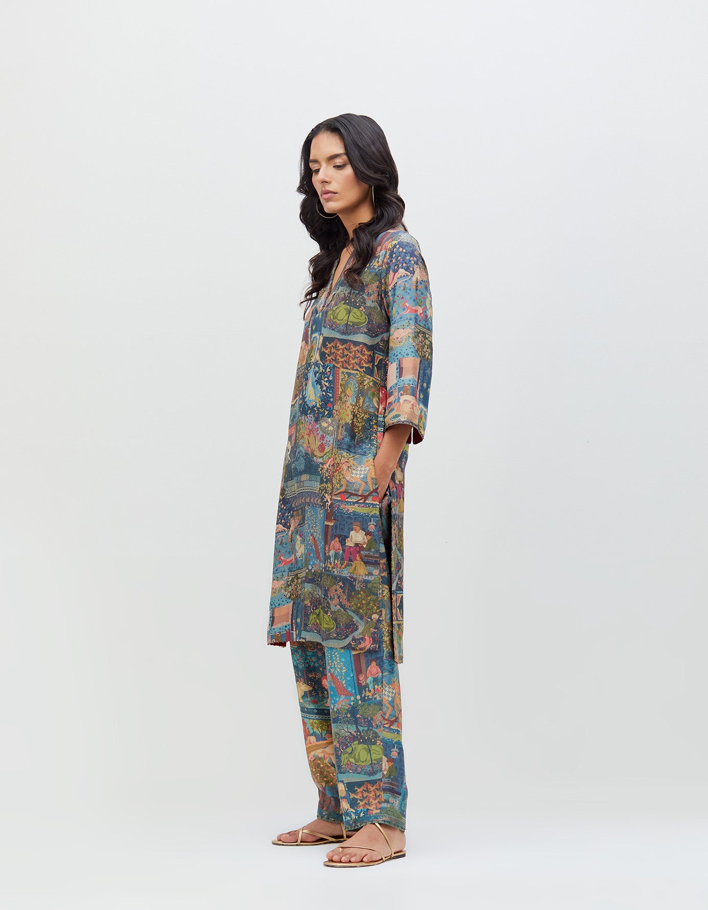 Panchatantra Damini Kurta Teal Muga Satin Silk