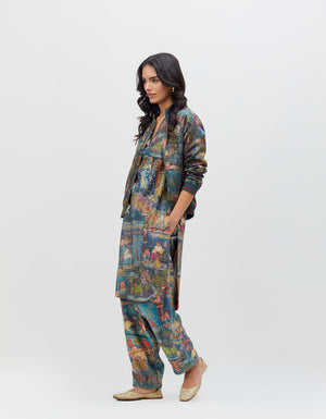 Panchatantra Janbaaz Bomber Jacket Teal Silk Damask