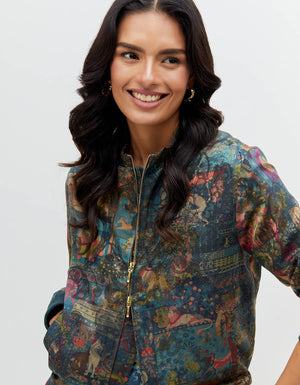 Panchatantra Janbaaz Bomber Jacket Teal Silk Damask