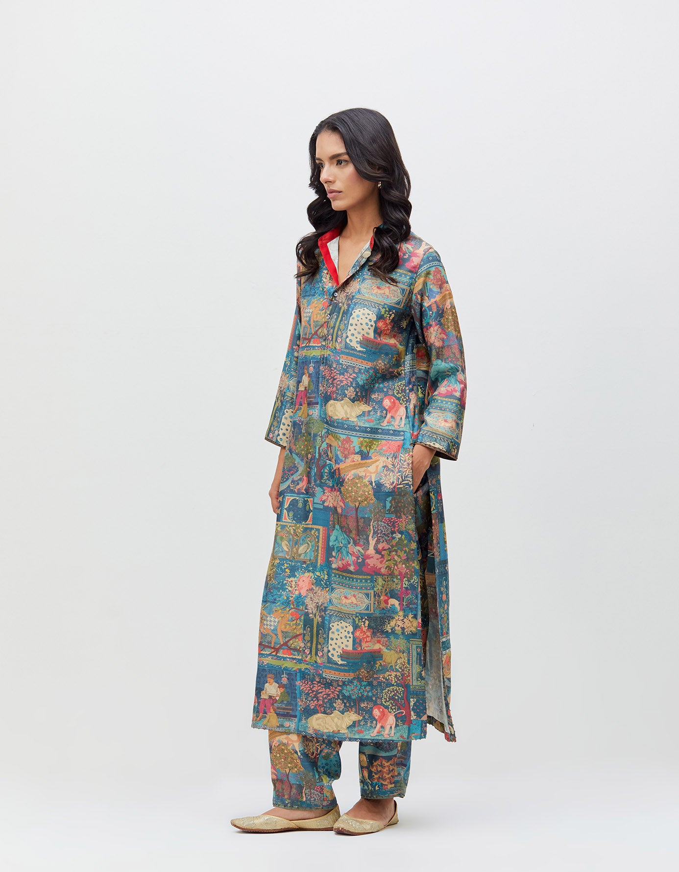 Panchatantra Devi Kurta Teal Muga Satin Silk