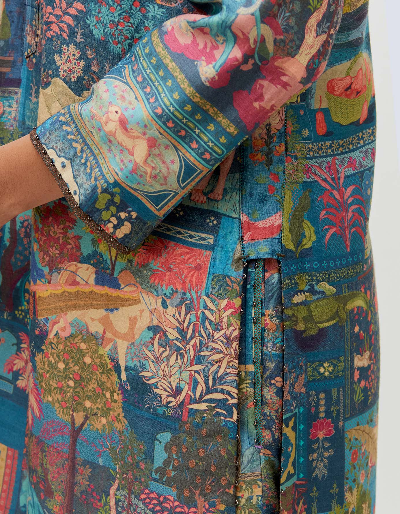 Panchatantra Devi Kurta Teal Muga Satin Silk