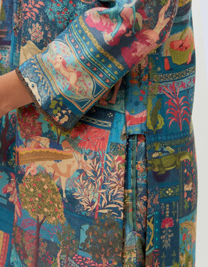 Panchatantra Devi Kurta Teal Muga Satin Silk