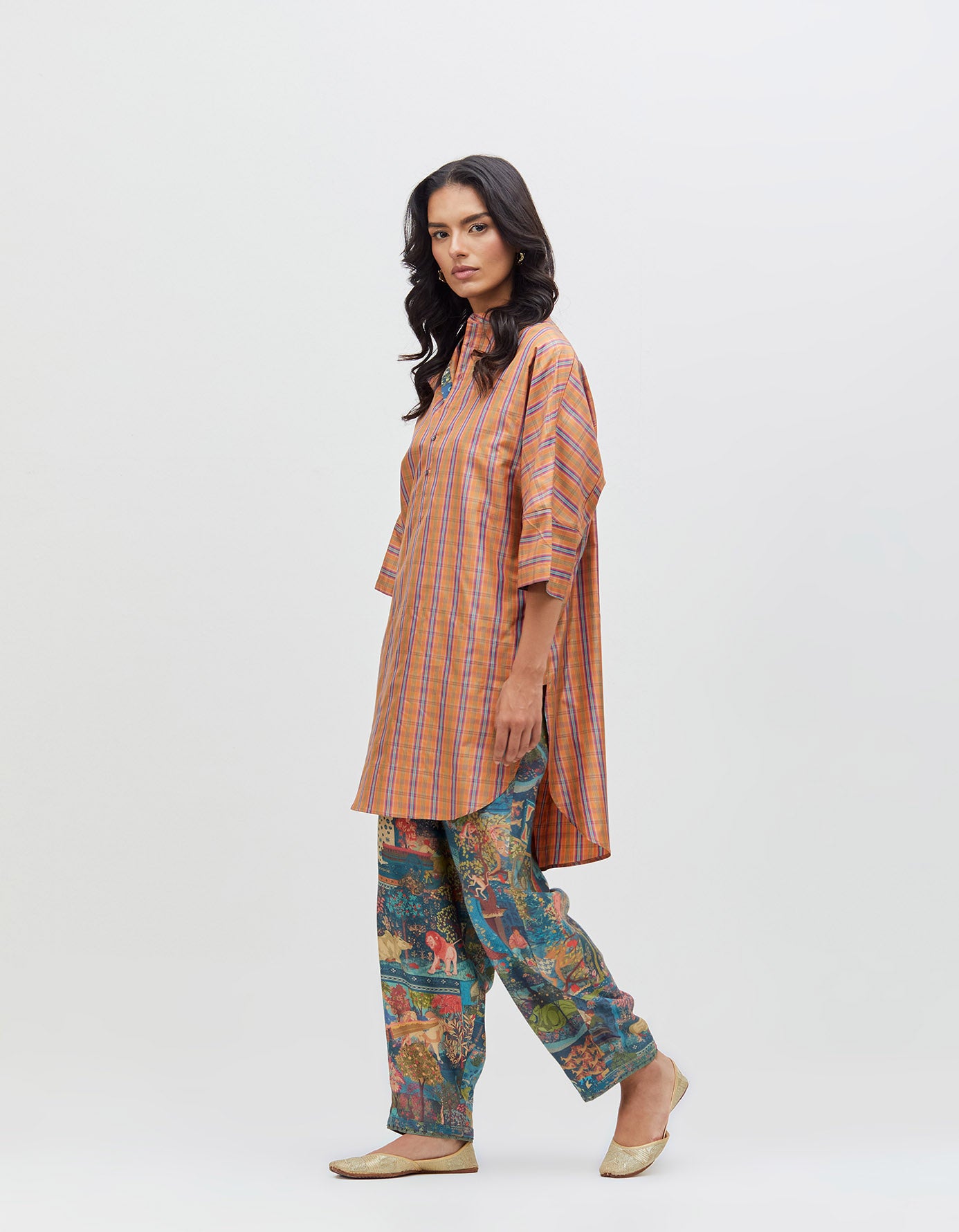 Noor Kurta Burnt Sienna Silk Dupion Check