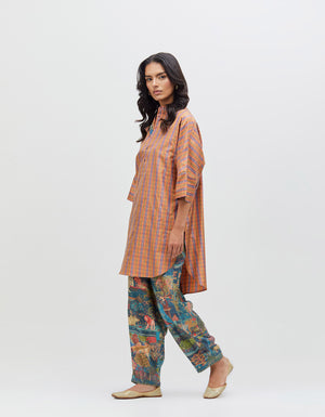 Noor Kurta Burnt Sienna Silk Dupion Check