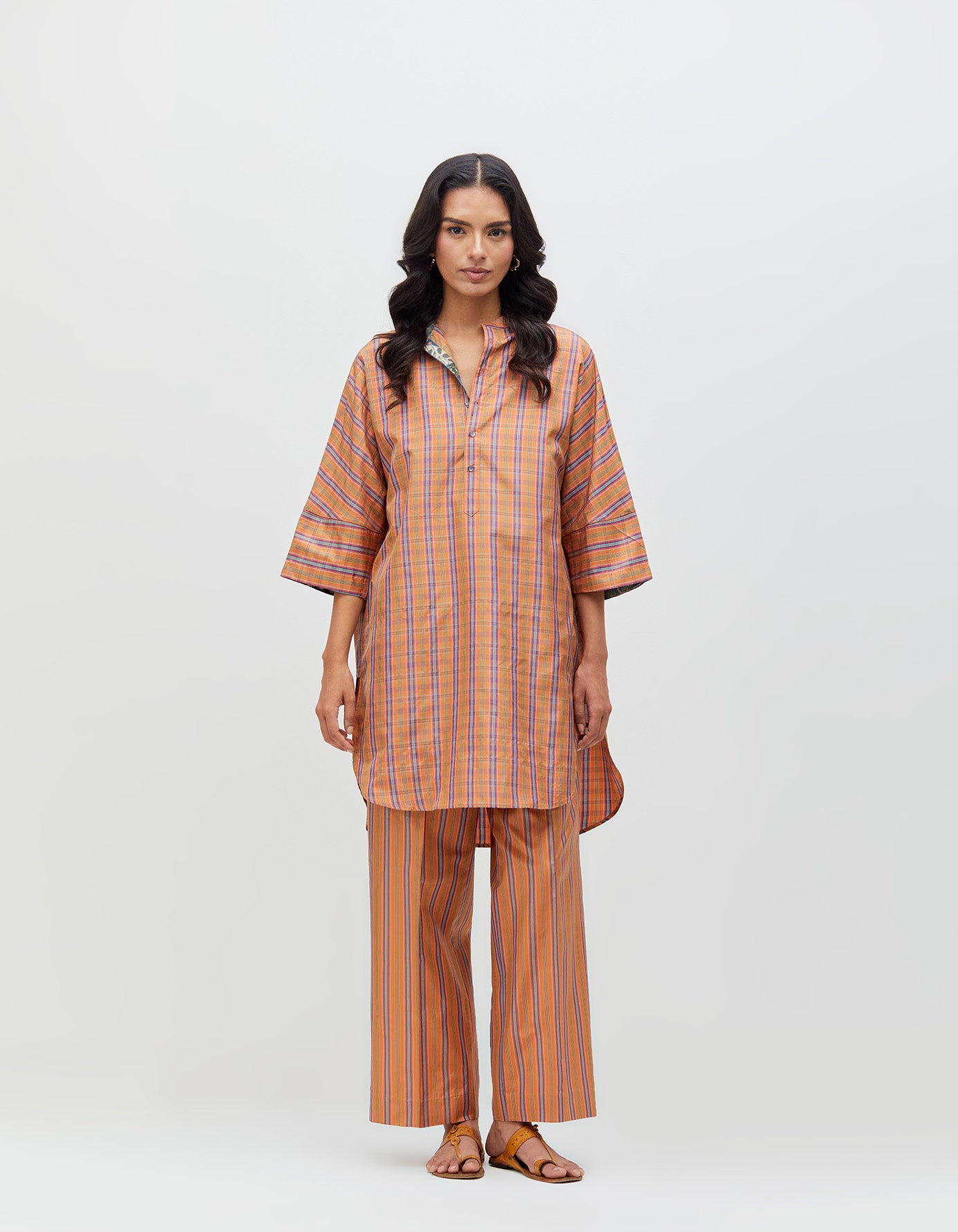 Noor Kurta Burnt Sienna Silk Dupion Check