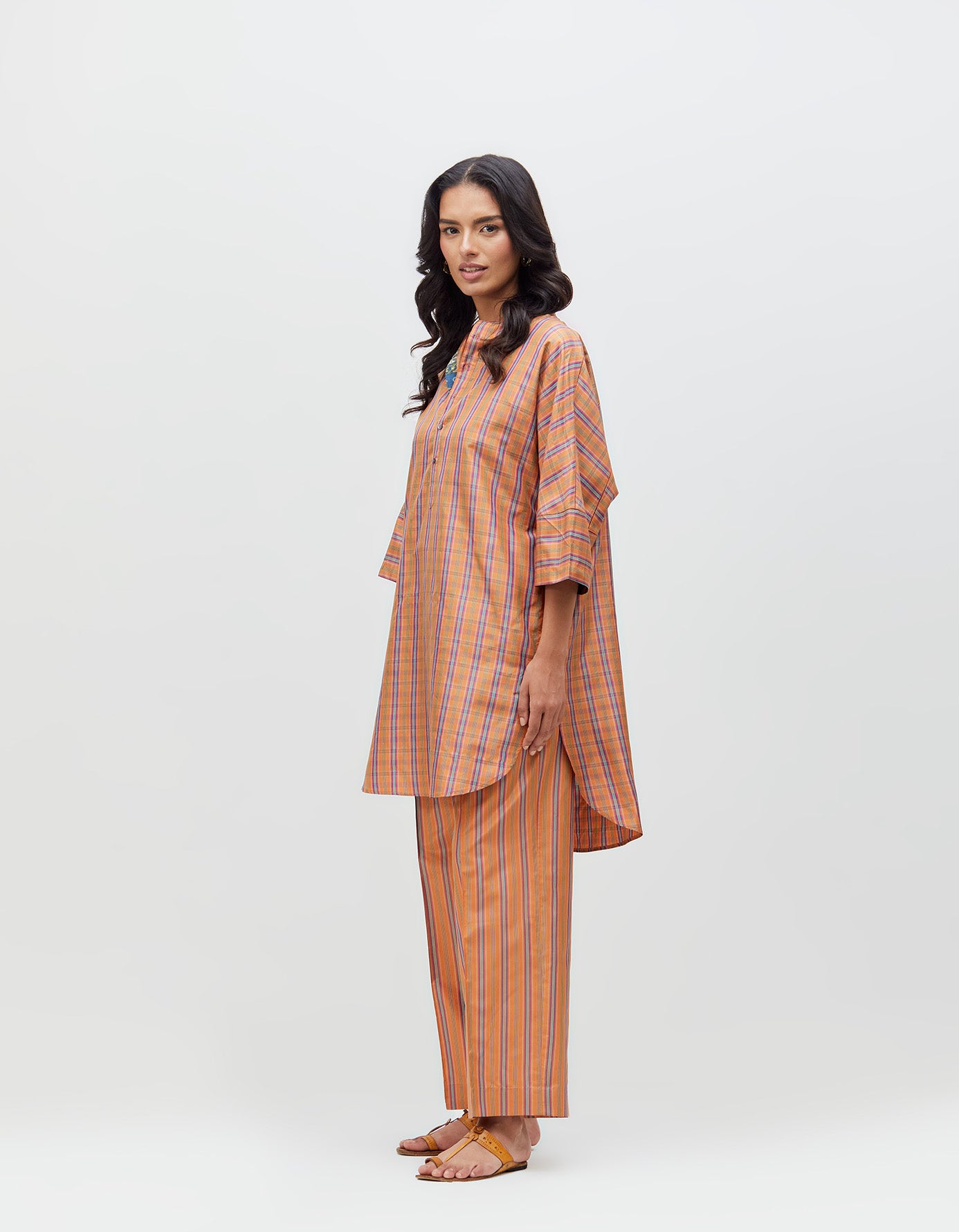 Noor Kurta Burnt Sienna Silk Dupion Check