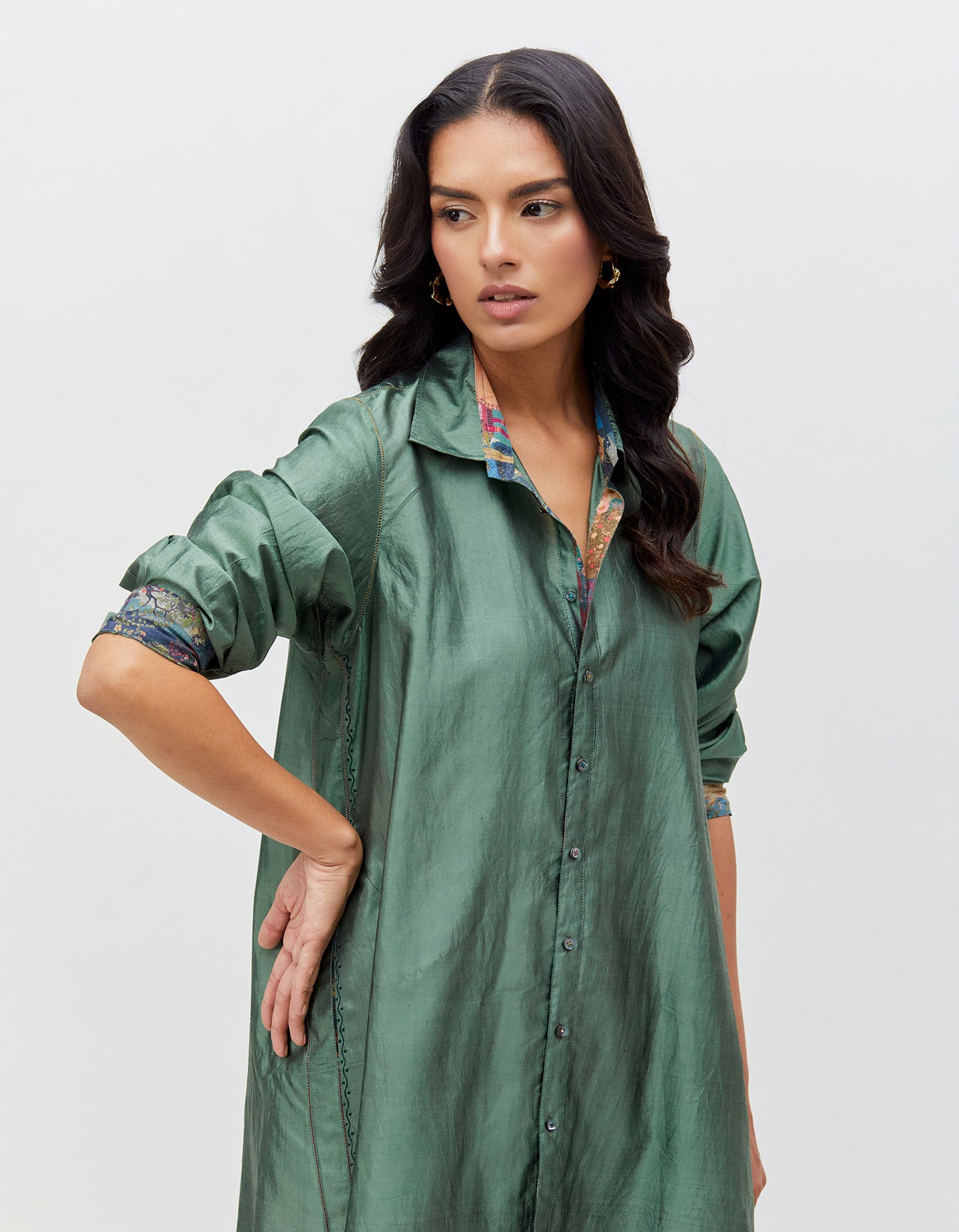 Udaan Shirt Sage Handwoven Silk