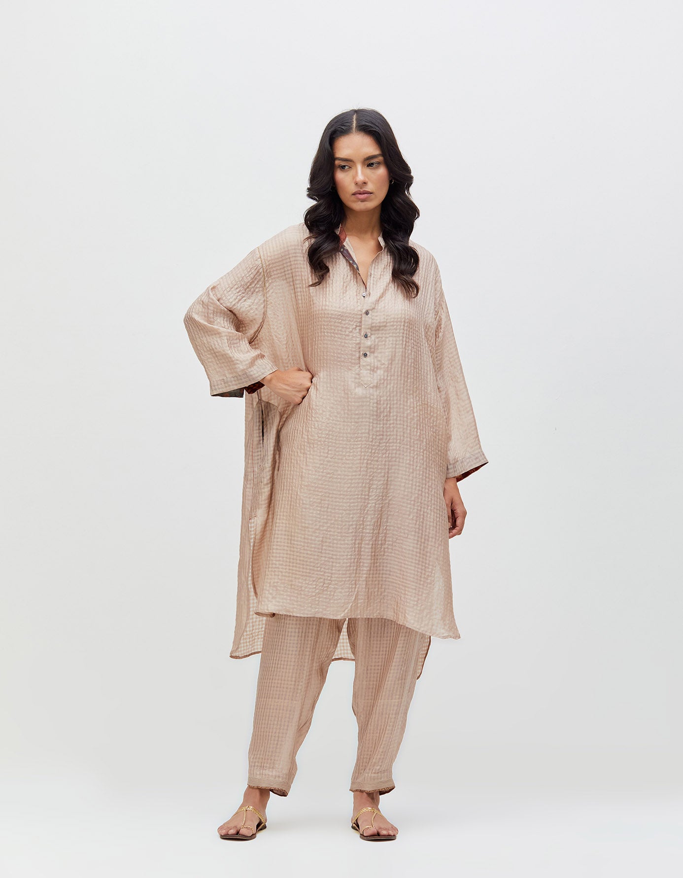 Aisha Salwar Champagne Dust Silk Check