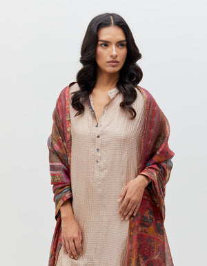 Firoza Kurta Champagne Dust Silk Check
