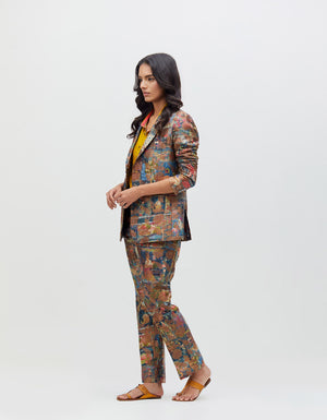 Panchatantra Boot Cut Trousers Teal Silk Brocade