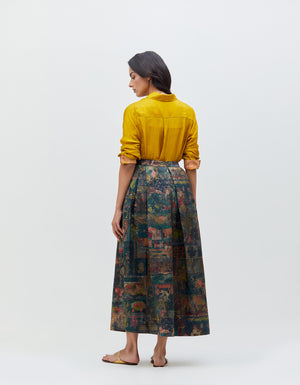Panchatantra Audrey Skirt Teal Silk Damask