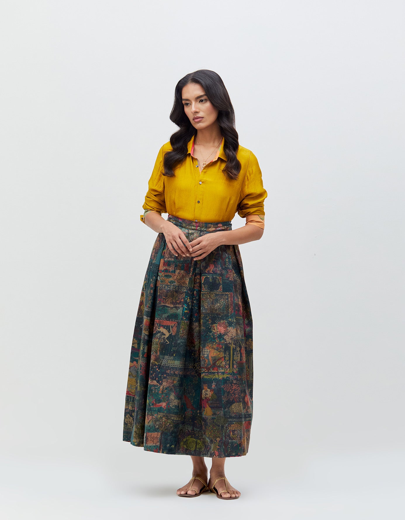 Panchatantra Audrey Skirt Teal Silk Damask