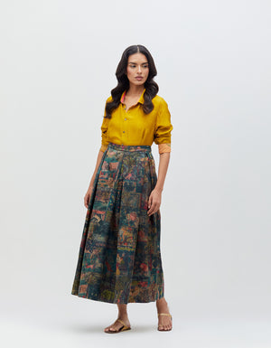 Panchatantra Audrey Skirt Teal Silk Damask