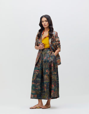 Panchatantra Audrey Skirt Teal Silk Damask