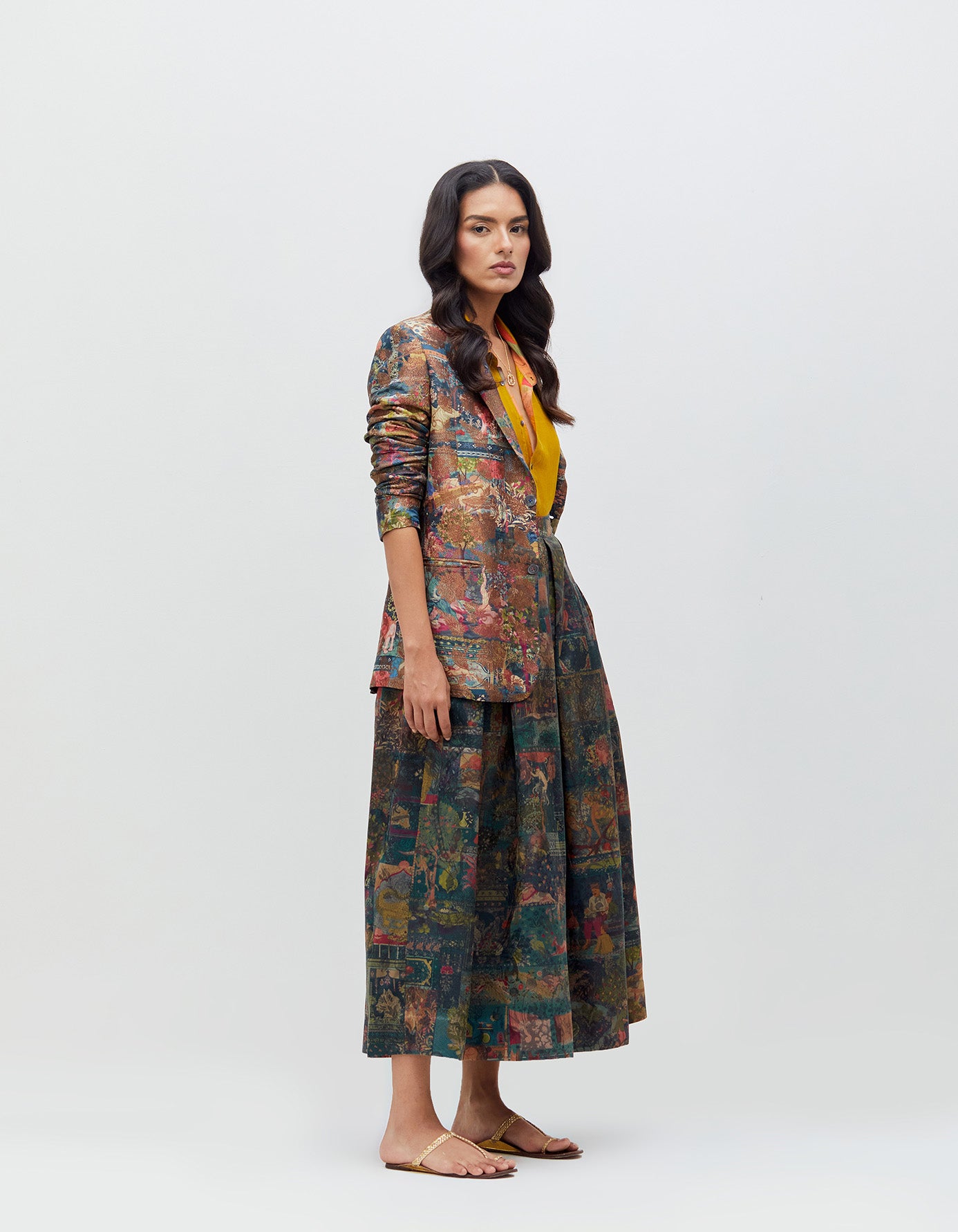 Panchatantra Audrey Skirt Teal Silk Damask