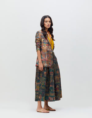 Panchatantra Audrey Skirt Teal Silk Damask