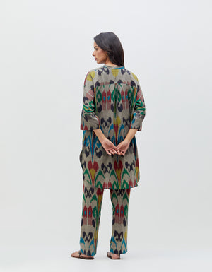 Noor Kurta Silver Peacock Cotton Ikat