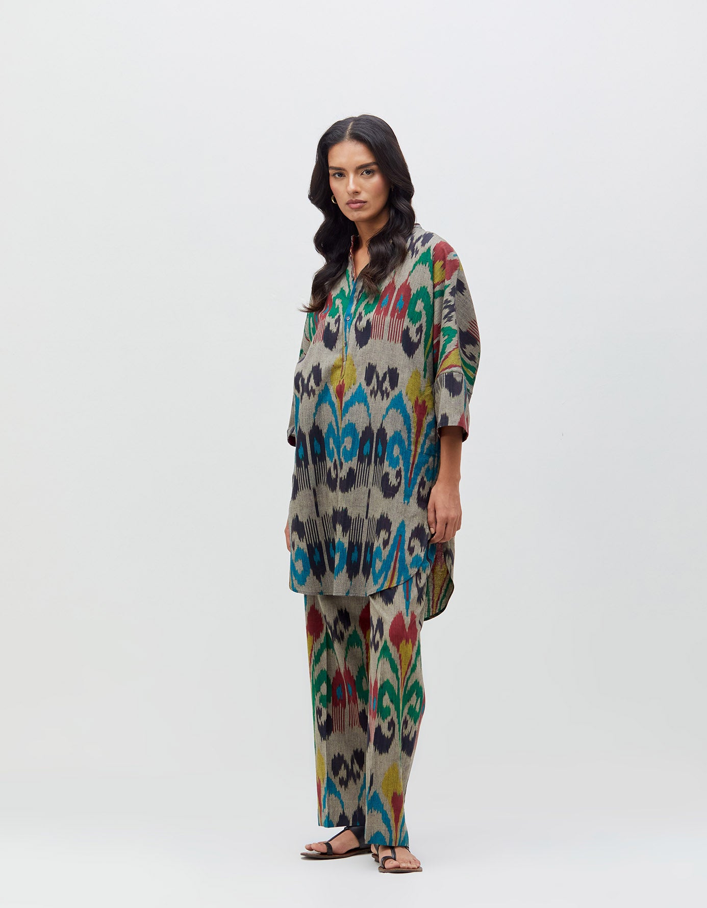 Noor Kurta Silver Peacock Cotton Ikat