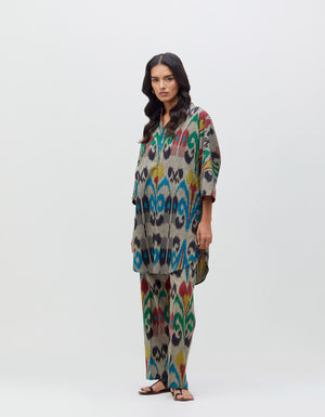 Noor Kurta Silver Peacock Cotton Ikat