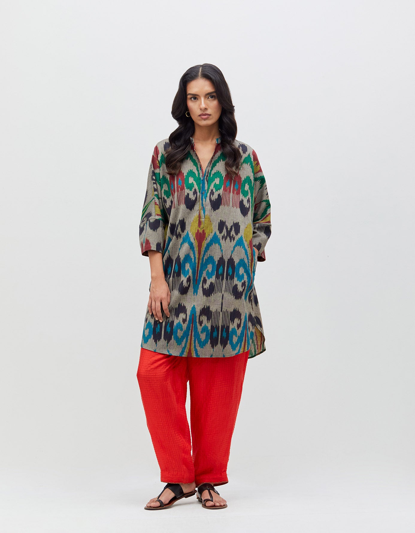 Noor Kurta Silver Peacock Cotton Ikat