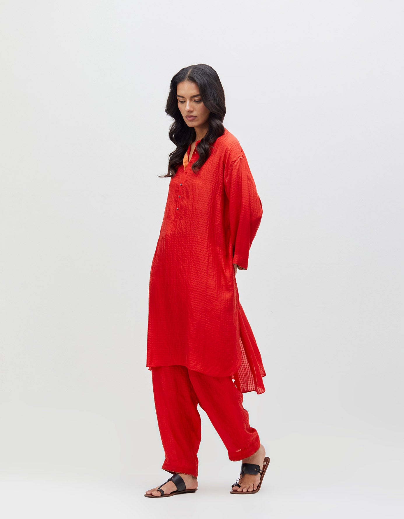 Aisha Salwar Crimson Bloom Silk Check