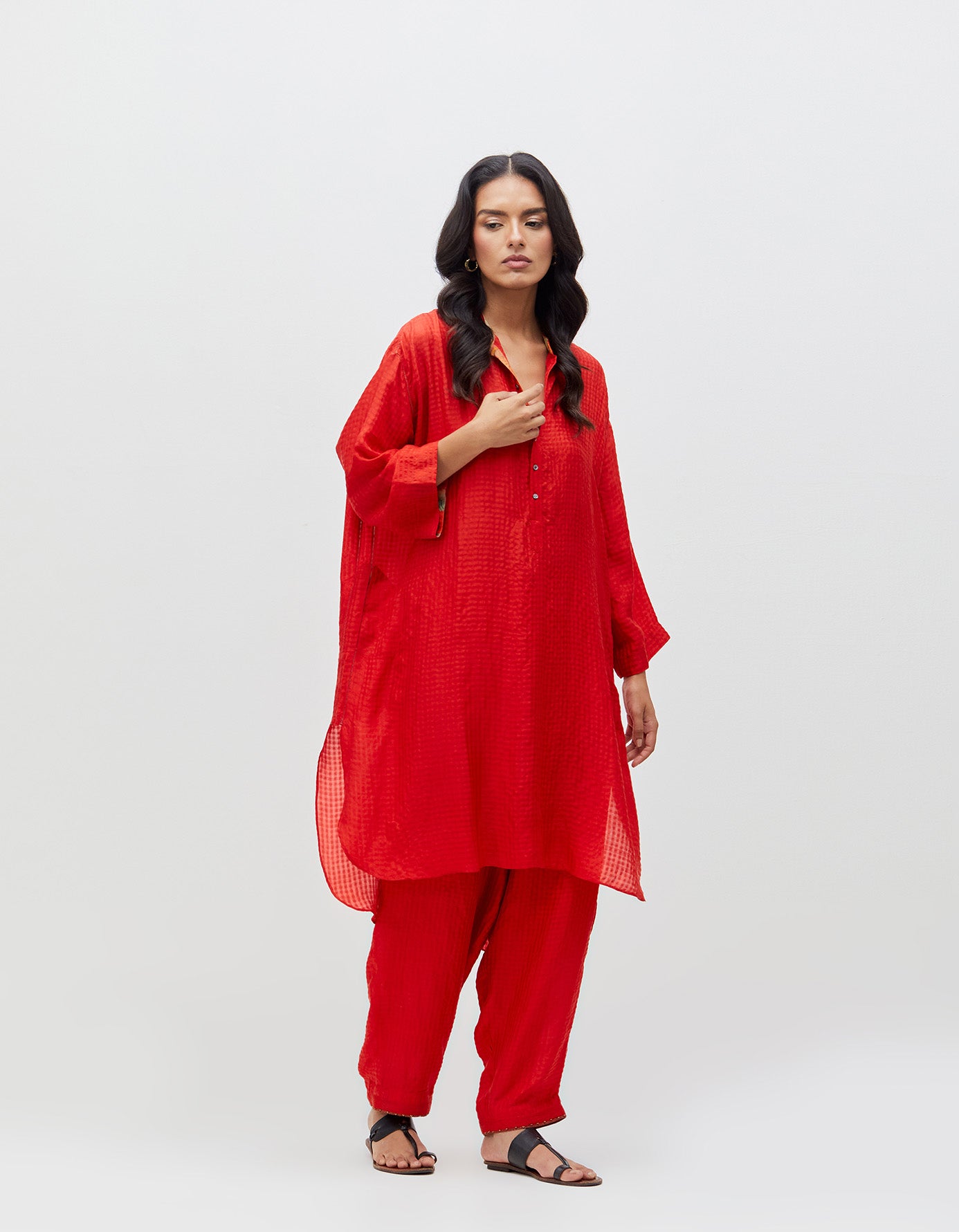 Aisha Salwar Crimson Bloom Silk Check