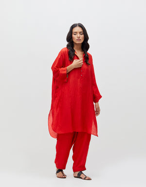 Aisha Salwar Crimson Bloom Silk Check