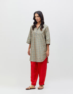 Chandrika Trousers Ash Olive Silk Dupion Check
