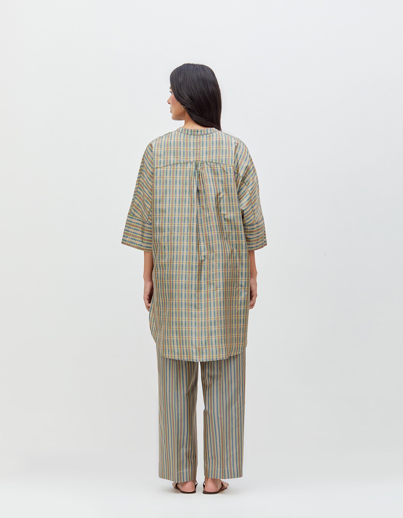 Chandrika Trousers Ash Olive Silk Dupion Check