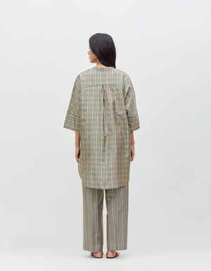 Chandrika Trousers Ash Olive Silk Dupion Check