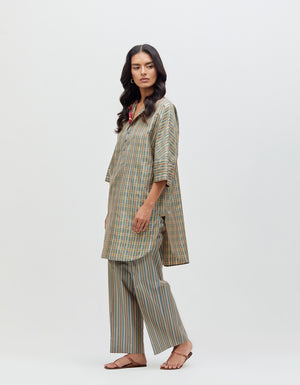 Chandrika Trousers Ash Olive Silk Dupion Check