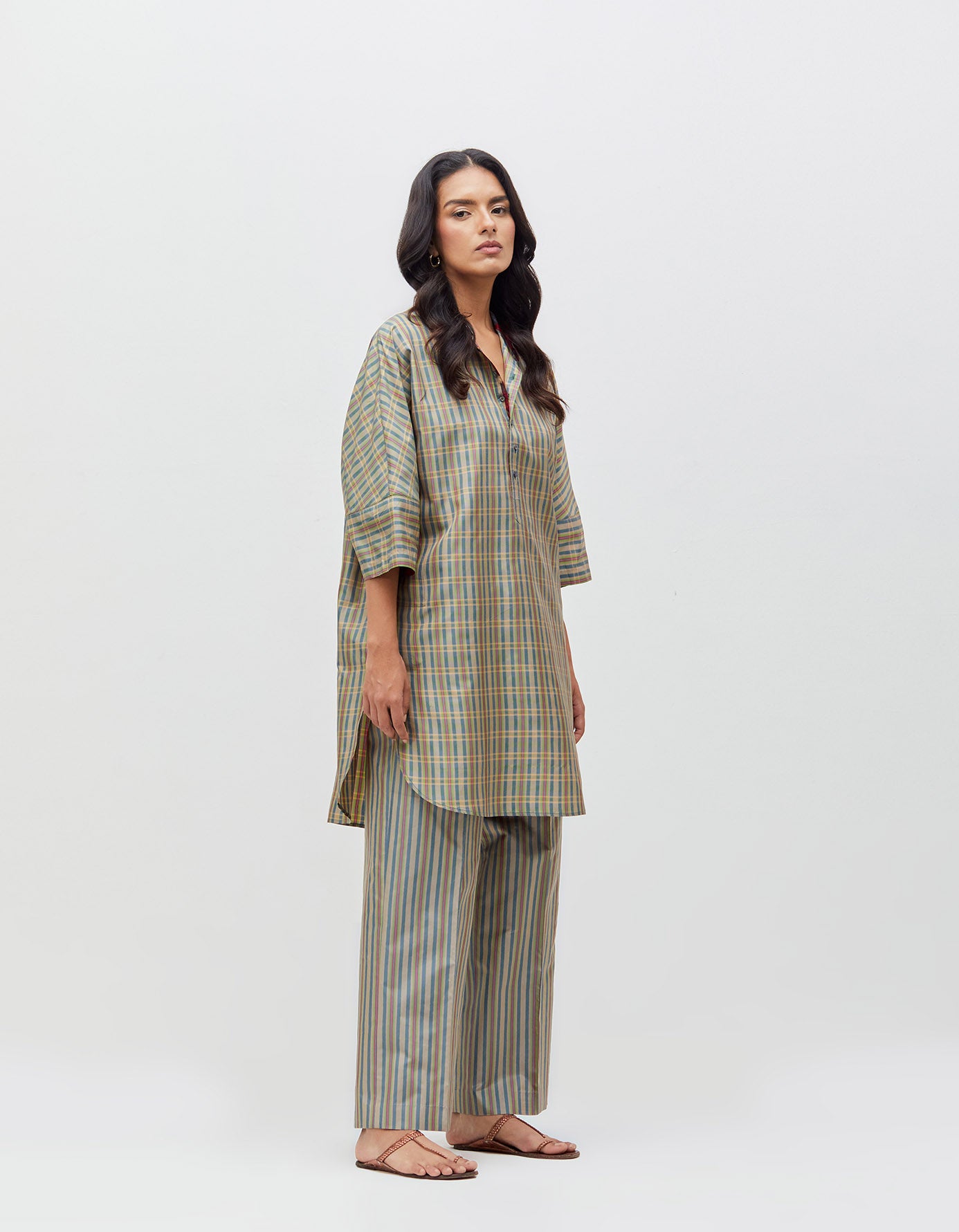 Chandrika Trousers Ash Olive Silk Dupion Check